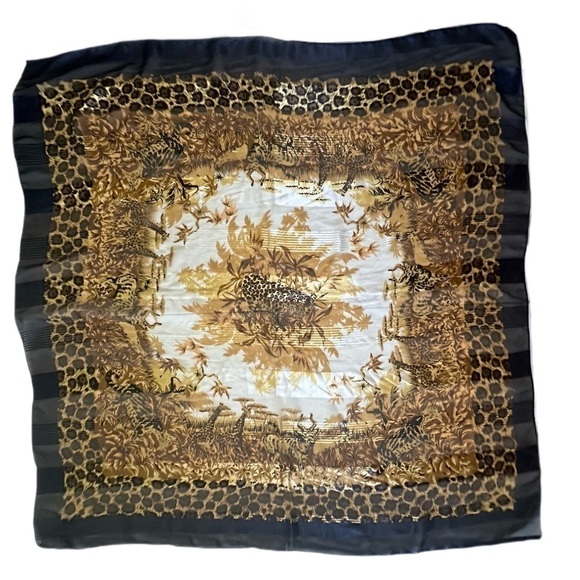 Vintage Gold and Blue African Animal Scarf - Picture 1 of 4